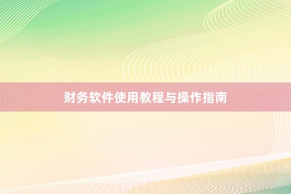财务软件使用教程与操作指南